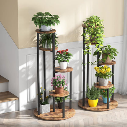 Soporte para Plantas, 5 niveles, Estanteria para plantas, 50x50x104cm, Soporte Macetas, Marrón Negro, Tribesigns, 3