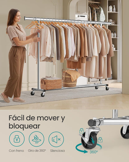 Burros para Ropa Resistentes, 160-200x45x161,5 cm, Extensible con Carga 150 kg, Perchero con Ruedas, Plata, Songmics, 5