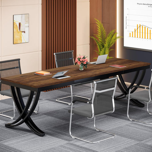 Escritorio, Escritorio doble, 200x70x75cm, Mesa Escritorio, mesa oficina,  Marrón, Tribesigns, 2