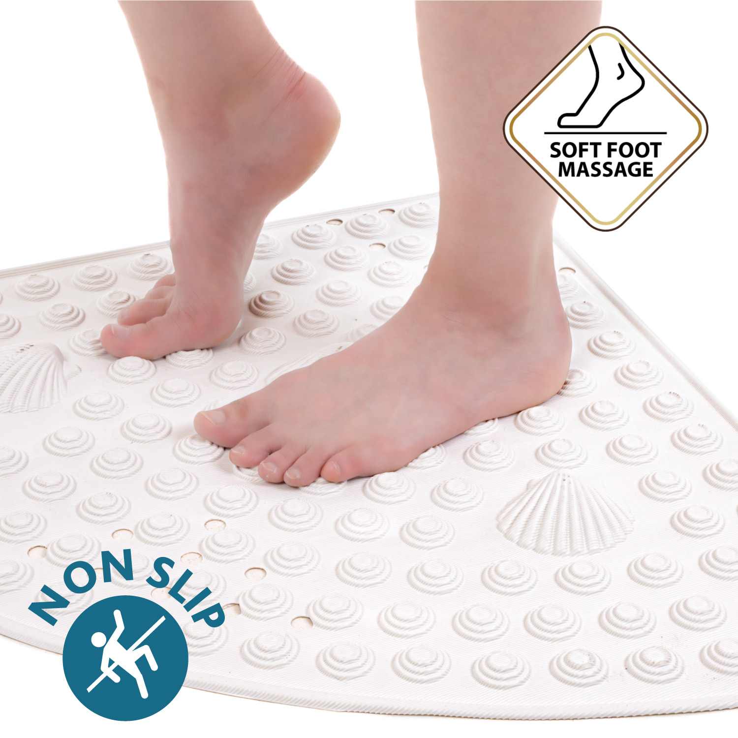 Alfombra de ducha angular, 58x58cm, fabricada en Italia, antimoho, PVC, blanco, Tatkraft Shell