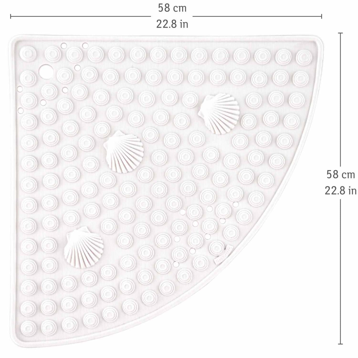 Alfombra de ducha angular, 58x58cm, fabricada en Italia, antimoho, PVC, blanco, Tatkraft Shell
