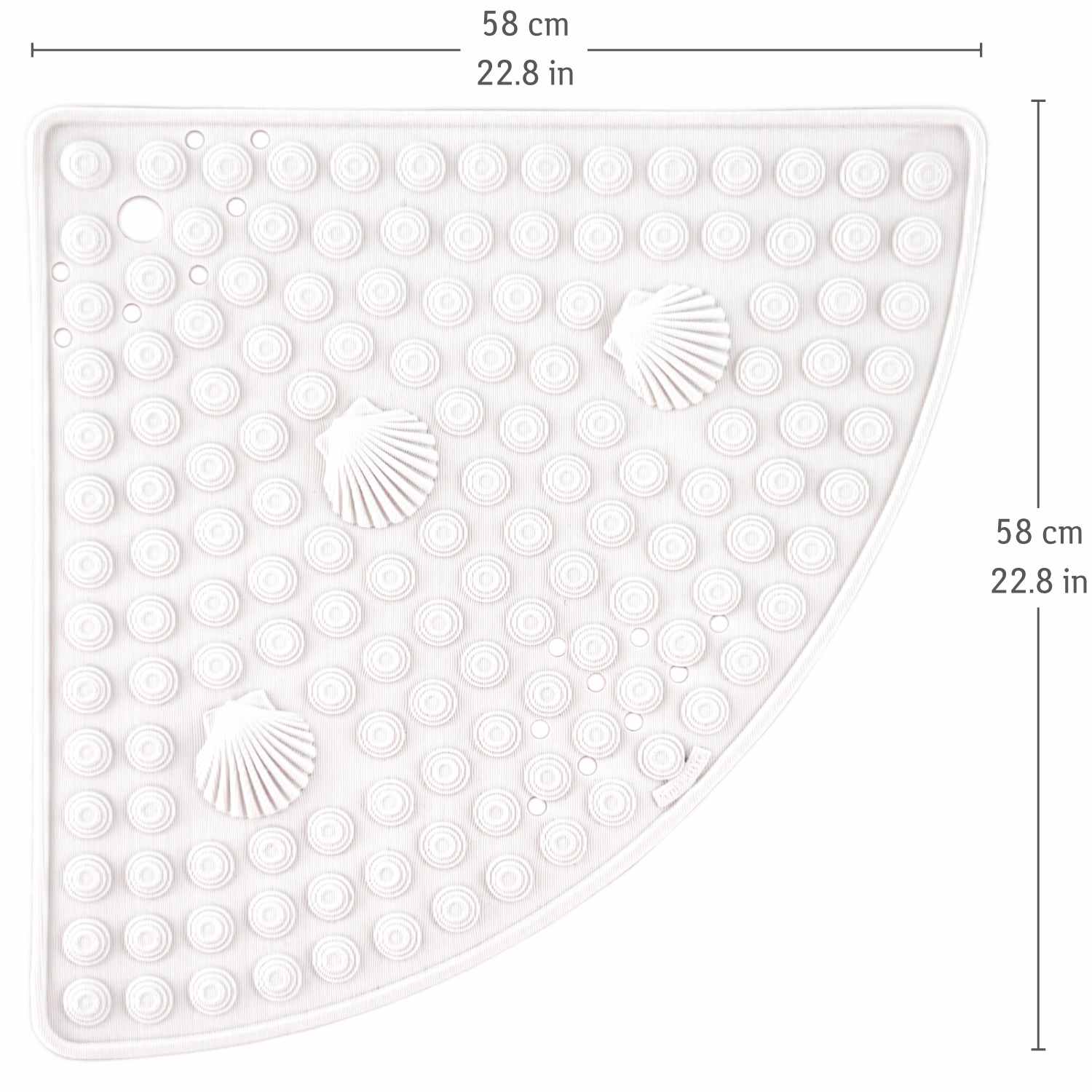 Alfombra de ducha angular, 58x58cm, fabricada en Italia, antimoho, PVC, blanco, Tatkraft Shell