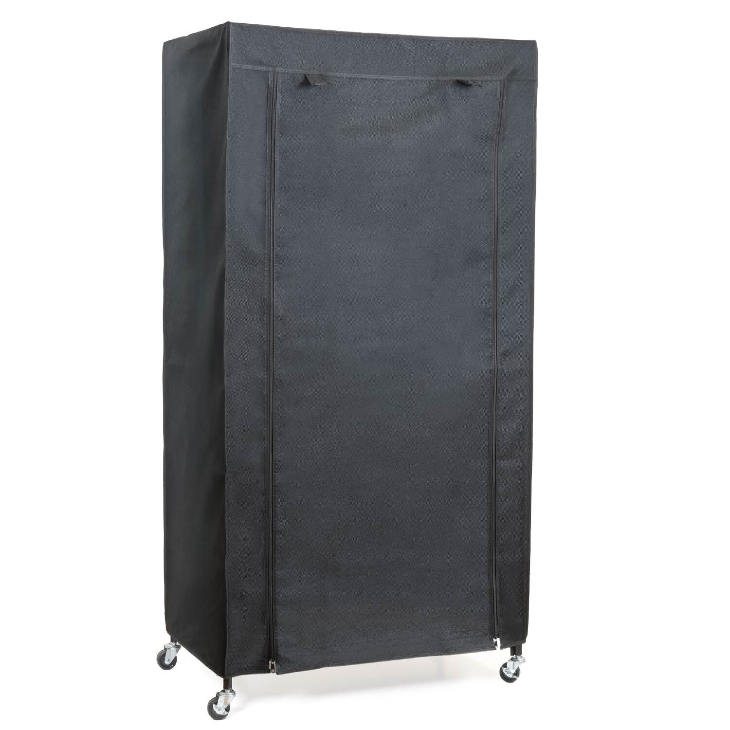 Armario de Tela, con Ruedas, Perchero Armario, 2 estantes, Hasta 70 kg, Armario Portátil, Algodón Negro, art moon Buffalo, 4