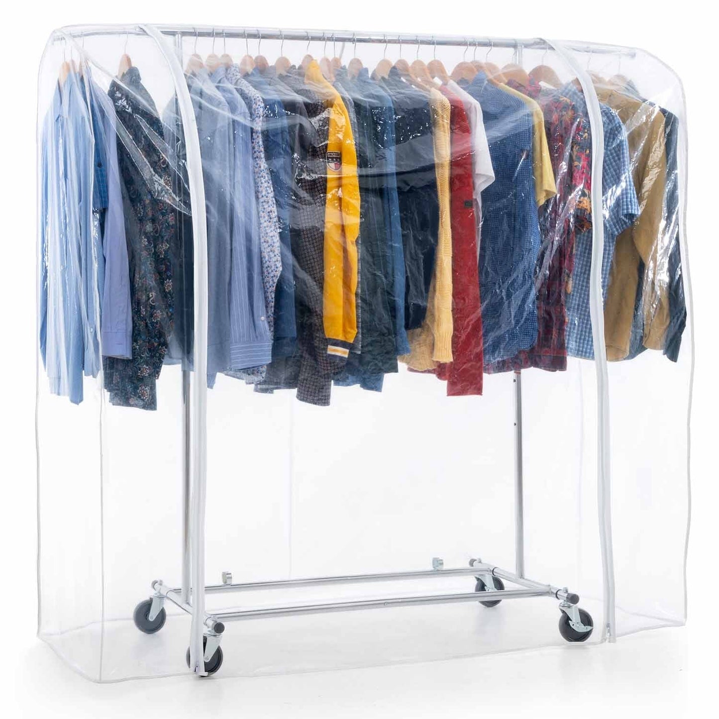 Armario de Tela, Burro para Ropa, con Ruedas, con Funda Plástico Transparente para Perchero de Ropa, Tatkraft Drogo & Big