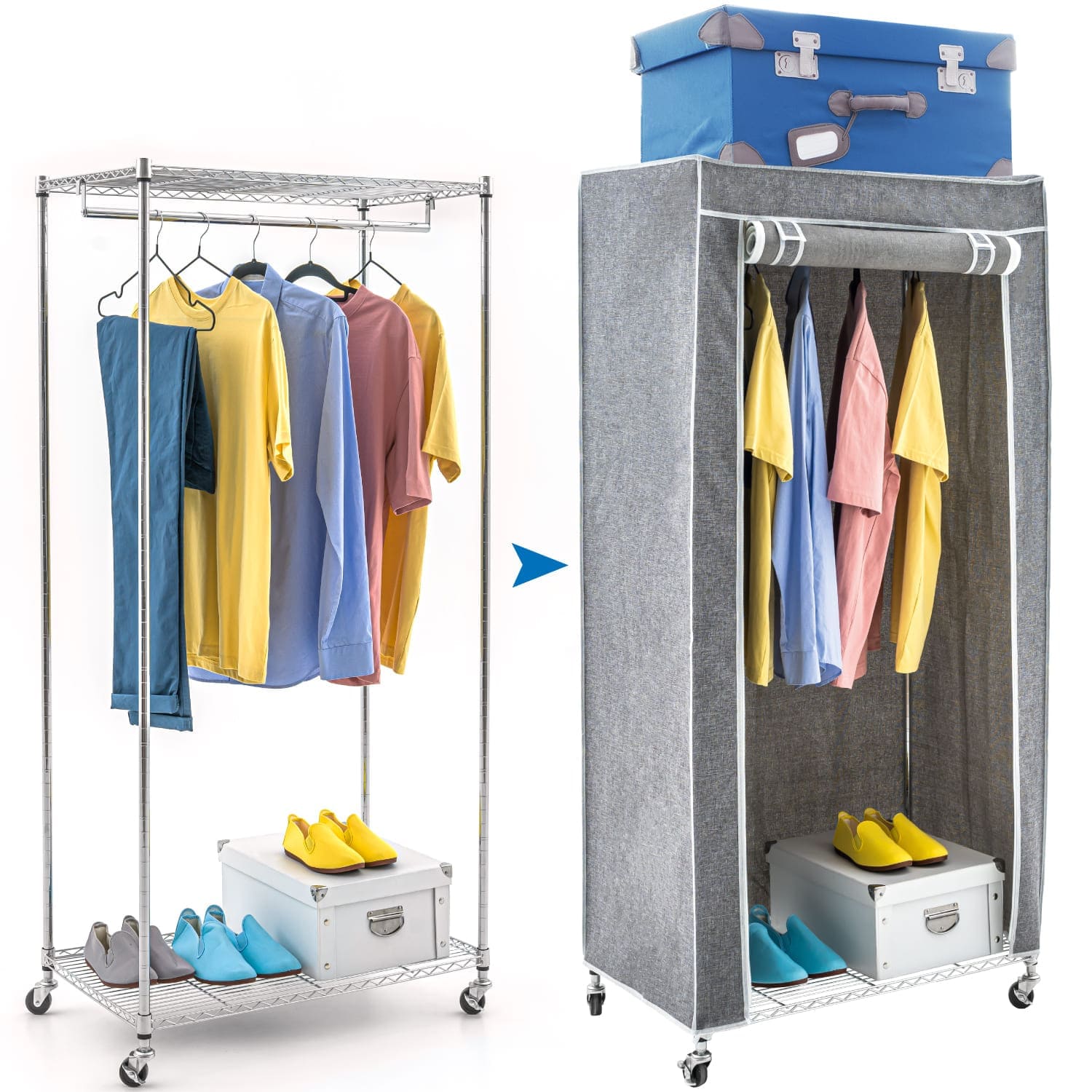 Armario de tela, Estructura resistente, 4 ruedas, hasta 70 kg, art moon Bufalo