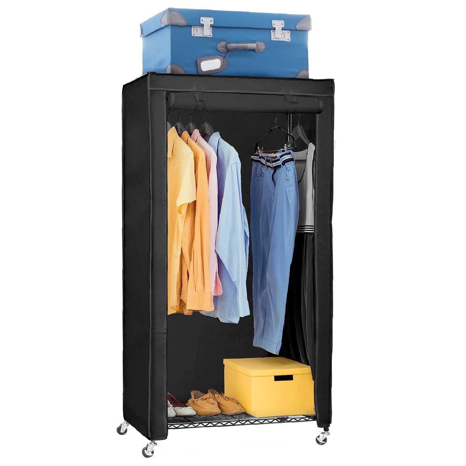 Armario de Tela, con Ruedas, Perchero Armario, 2 estantes, Hasta 70 kg, Armario Portátil, art moon Buffalo, n1