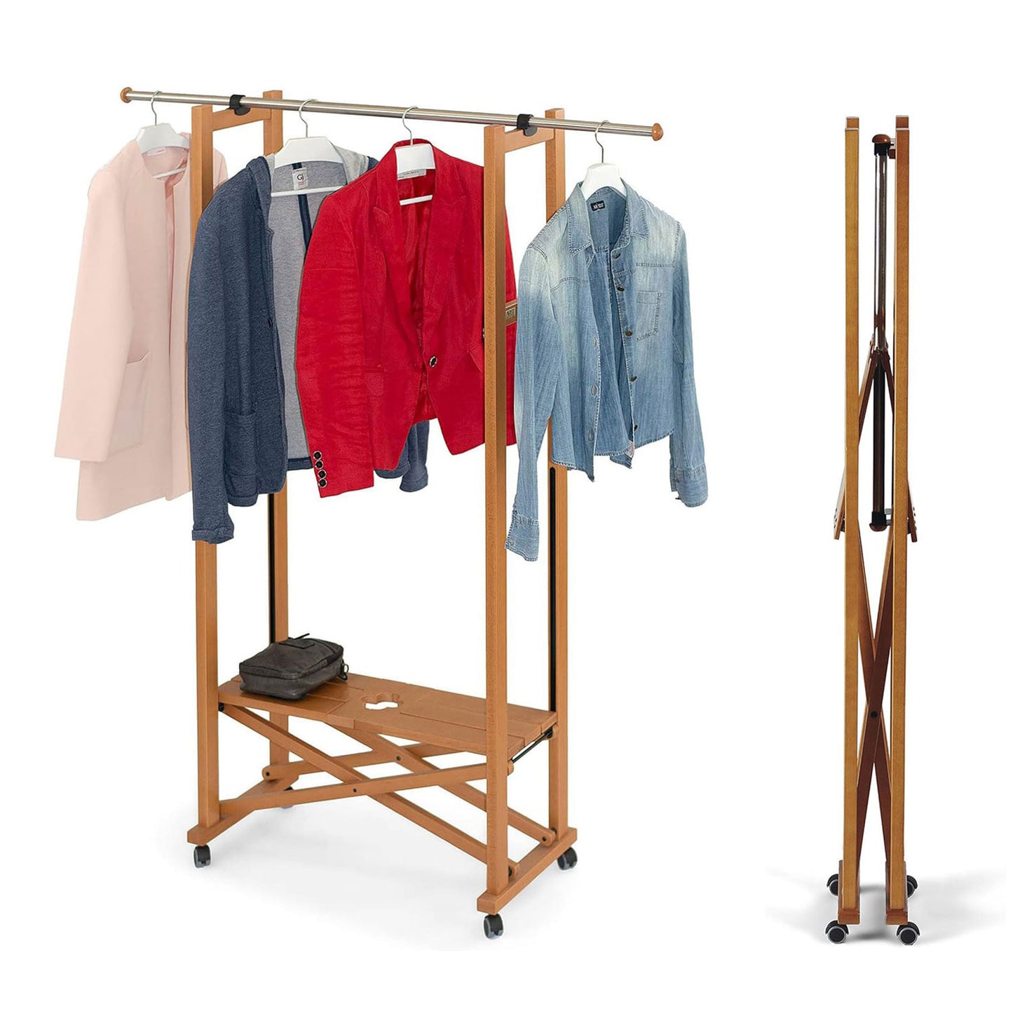 Burro Ropa Madera, Armario, Perchero Plegable, Barra Extensible, ARIT Elios 1