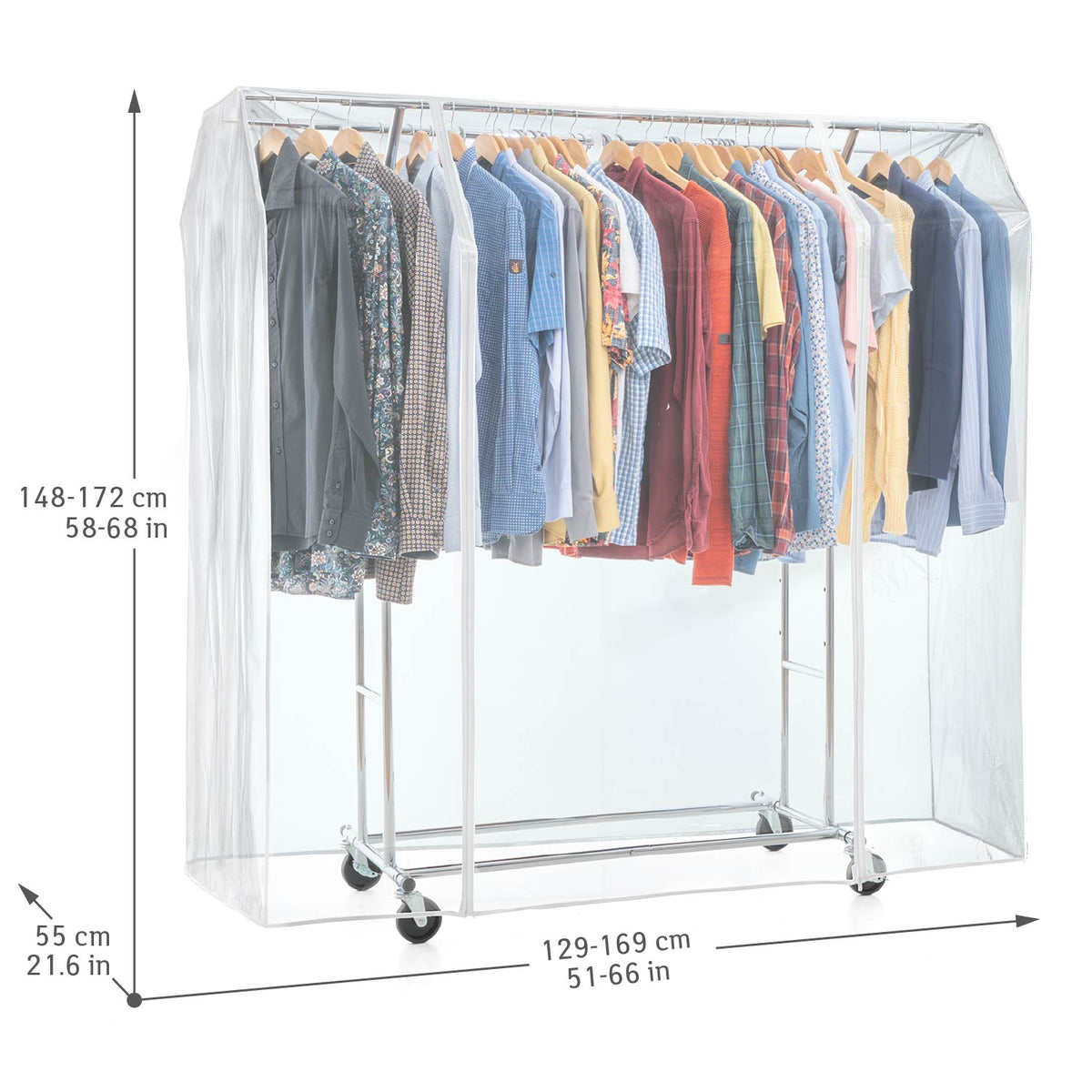 Burro Ropa Resistente, con Funda, Carga 110 kg, Perchero Doble Barra, con Ruedas, Acero Cromado, Tatkraft Denver & Safe, 2