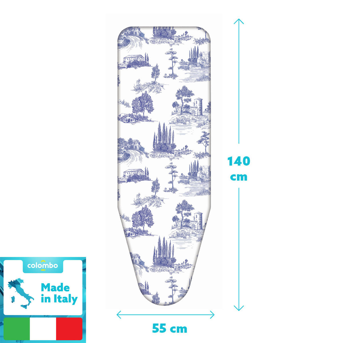 Funda Tabla Planchar, tamaño XL, 140×55 cm, 2 capas, algodón 100 % y molton, clip de fijación, Hecha en Italia, Colombo Tuscan Summer, 3