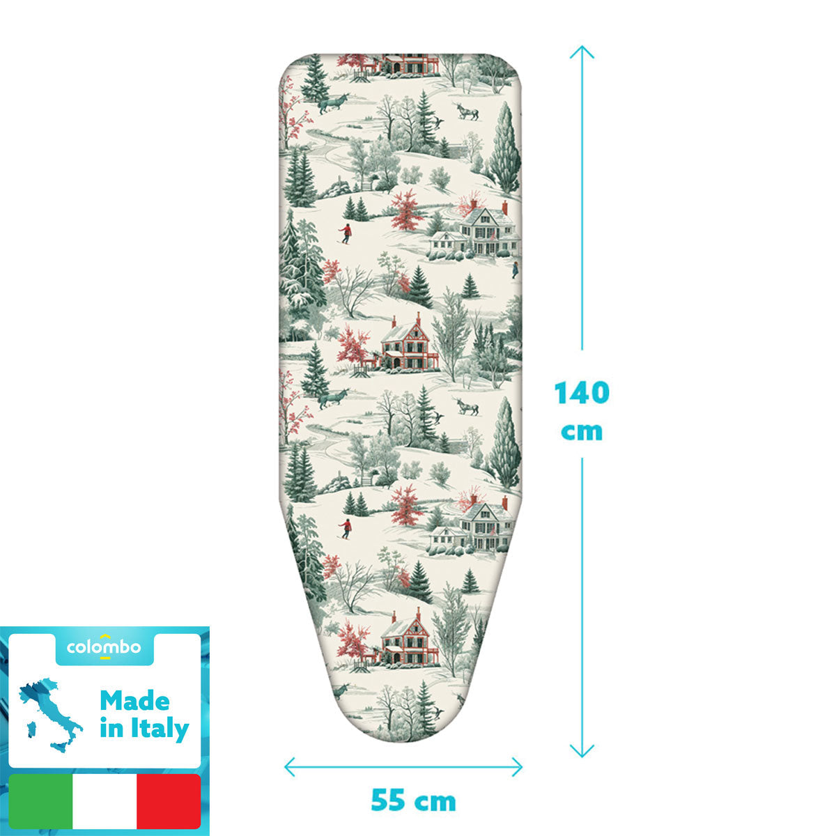 Funda Tabla Planchar, tamaño XL, 140×55 cm, 2 capas, algodón 100 % y molton, clip de fijación, Hecha en Italia, Colombo Winter Alps, 3