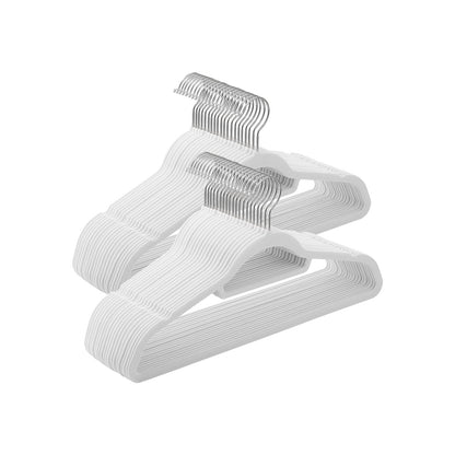 Percha, Juego de 50, Percha Terciopelo, 43,5 cm Largo, Antideslizantes, con Barra Corbata Blanco Nube y Plata, Songmics, 1
