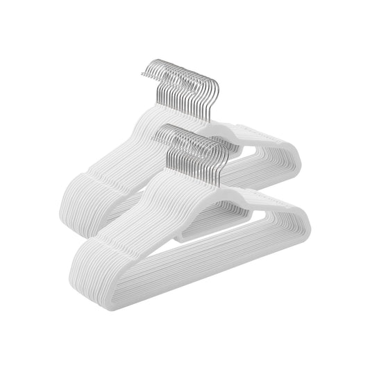 Percha, Juego de 50, Percha Terciopelo, 43,5 cm Largo, Antideslizantes, con Barra Corbata Blanco Nube y Plata, Songmics, 1