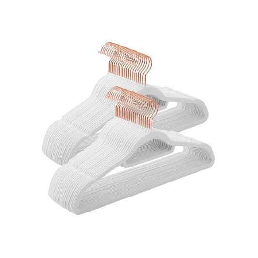 PerchasTerciopelo, Juego de 50, Percha Pantalones, 43,5 cm Largo, Antideslizantes, con Barra Corbata Blanco, Songmics, 1