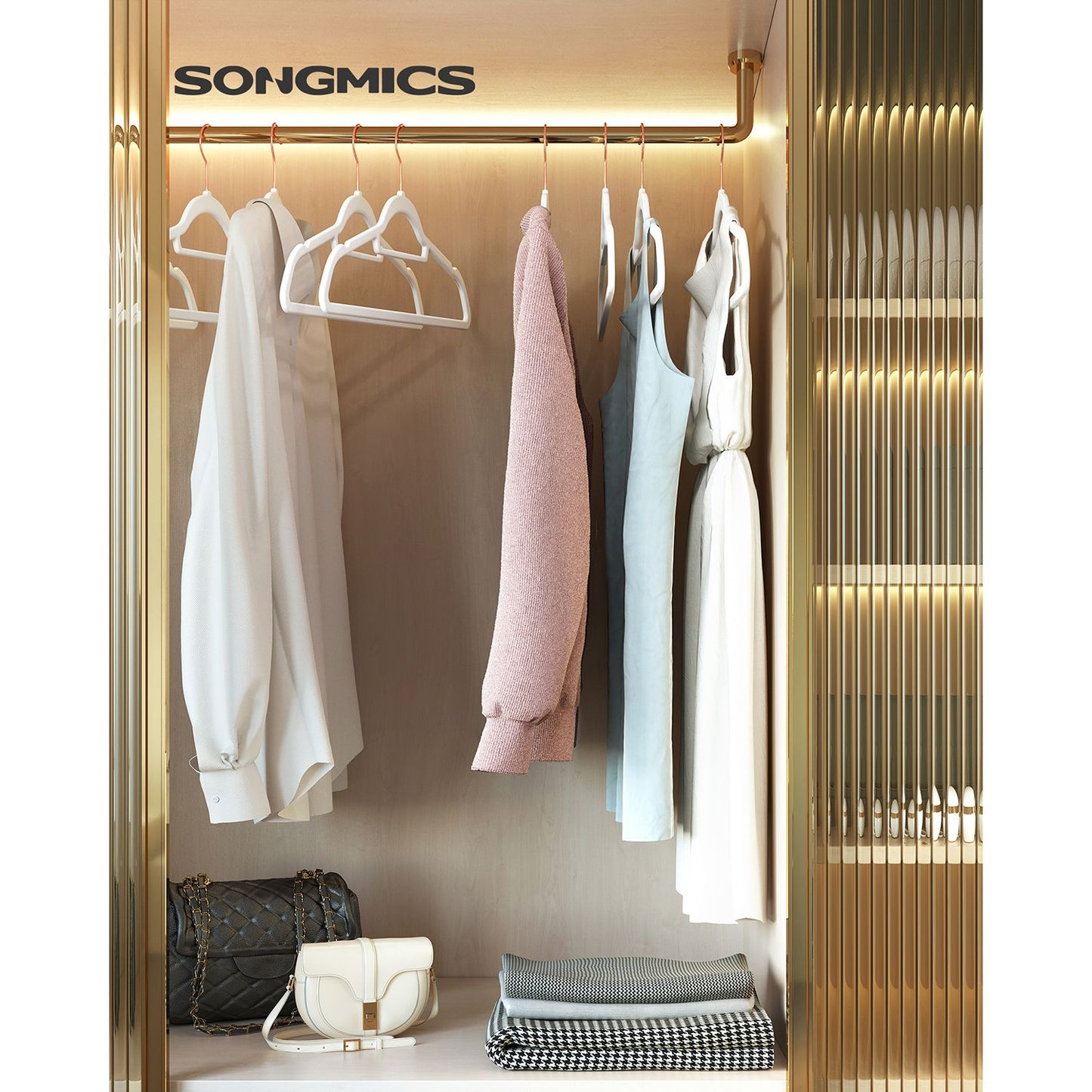 PerchasTerciopelo, Juego de 50, Percha Pantalones, 43,5 cm Largo, Antideslizantes, con Barra Corbata Blanco, Songmics, 2