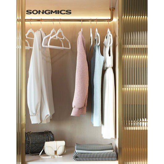 PerchasTerciopelo, Juego de 50, Percha Pantalones, 43,5 cm Largo, Antideslizantes, con Barra Corbata Blanco, Songmics, 2