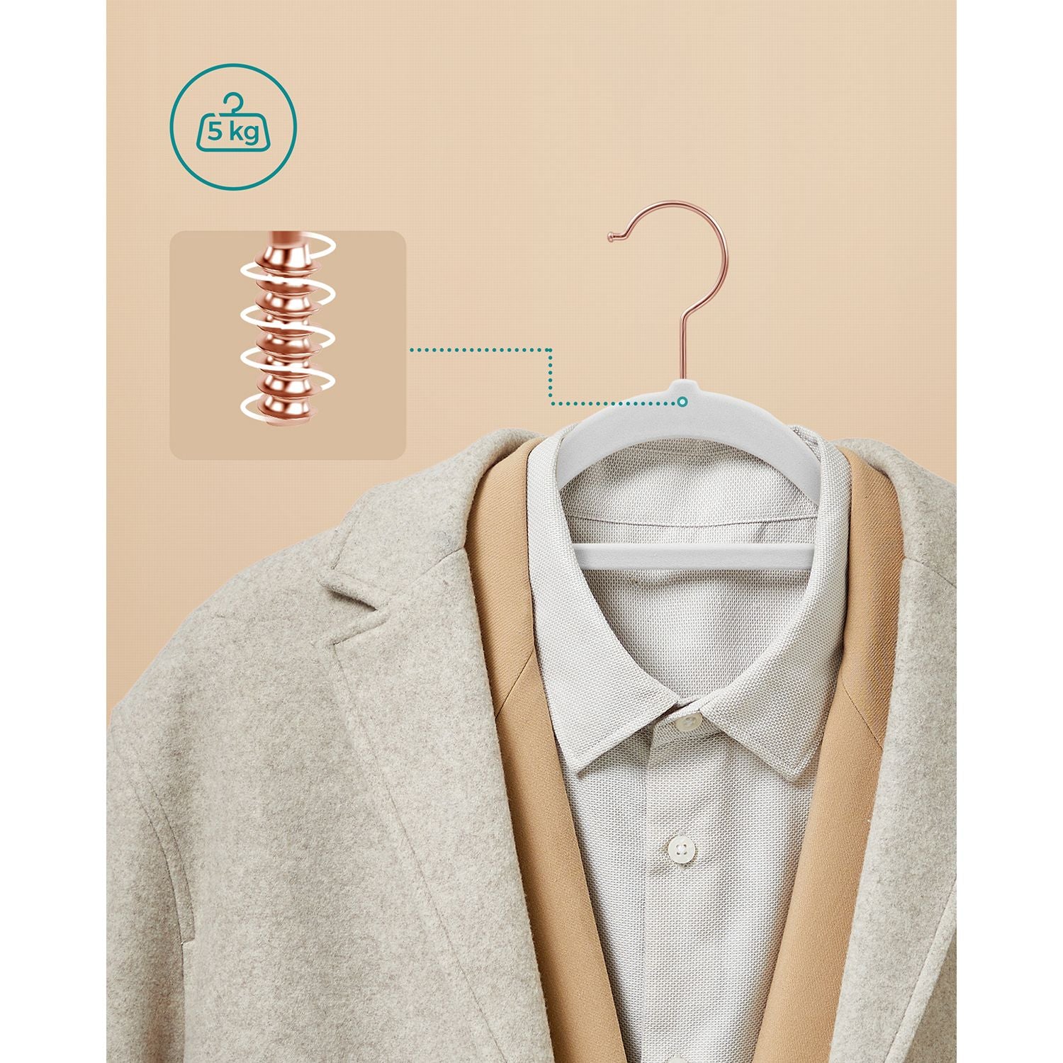 PerchasTerciopelo, Juego de 50, Percha Pantalones, 43,5 cm Largo, Antideslizantes, con Barra Corbata Blanco, Songmics, 4