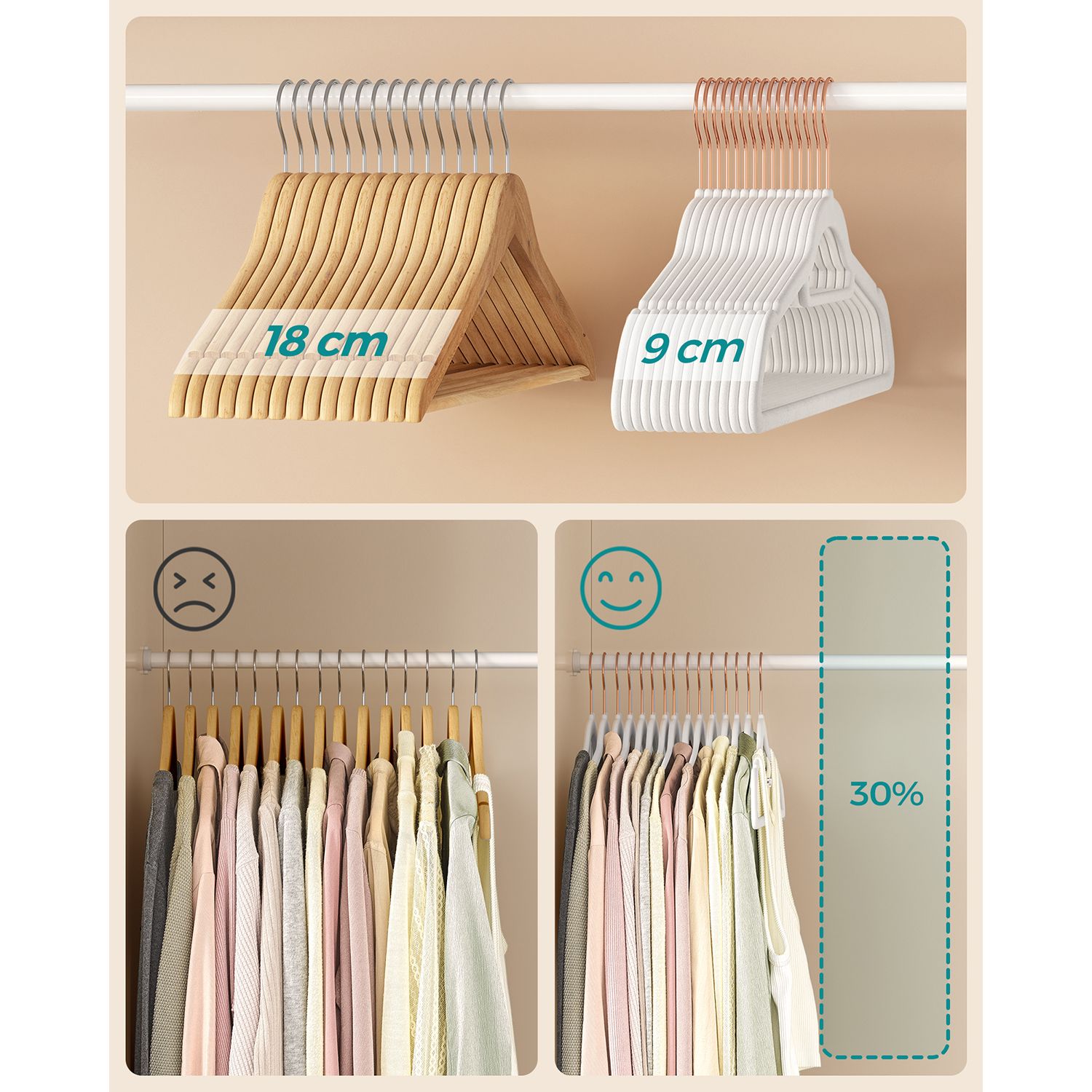 PerchasTerciopelo, Juego de 50, Percha Pantalones, 43,5 cm Largo, Antideslizantes, con Barra Corbata Blanco, Songmics, 5