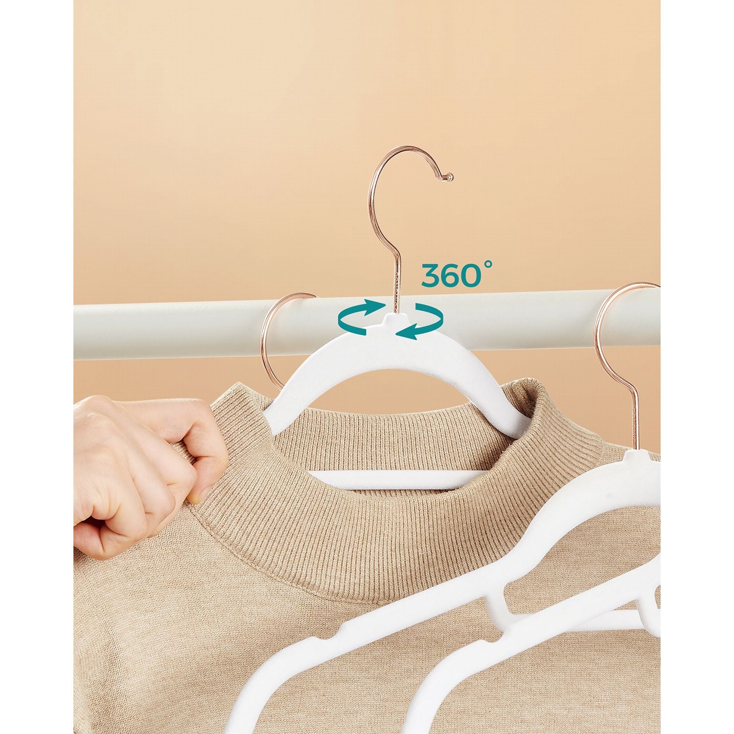 PerchasTerciopelo, Juego de 50, Percha Pantalones, 43,5 cm Largo, Antideslizantes, con Barra Corbata Blanco, Songmics, 6
