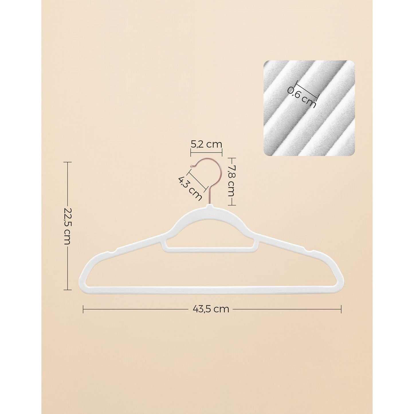 PerchasTerciopelo, Juego de 50, Percha Pantalones, 43,5 cm Largo, Antideslizantes, con Barra Corbata Blanco, Songmics, 7