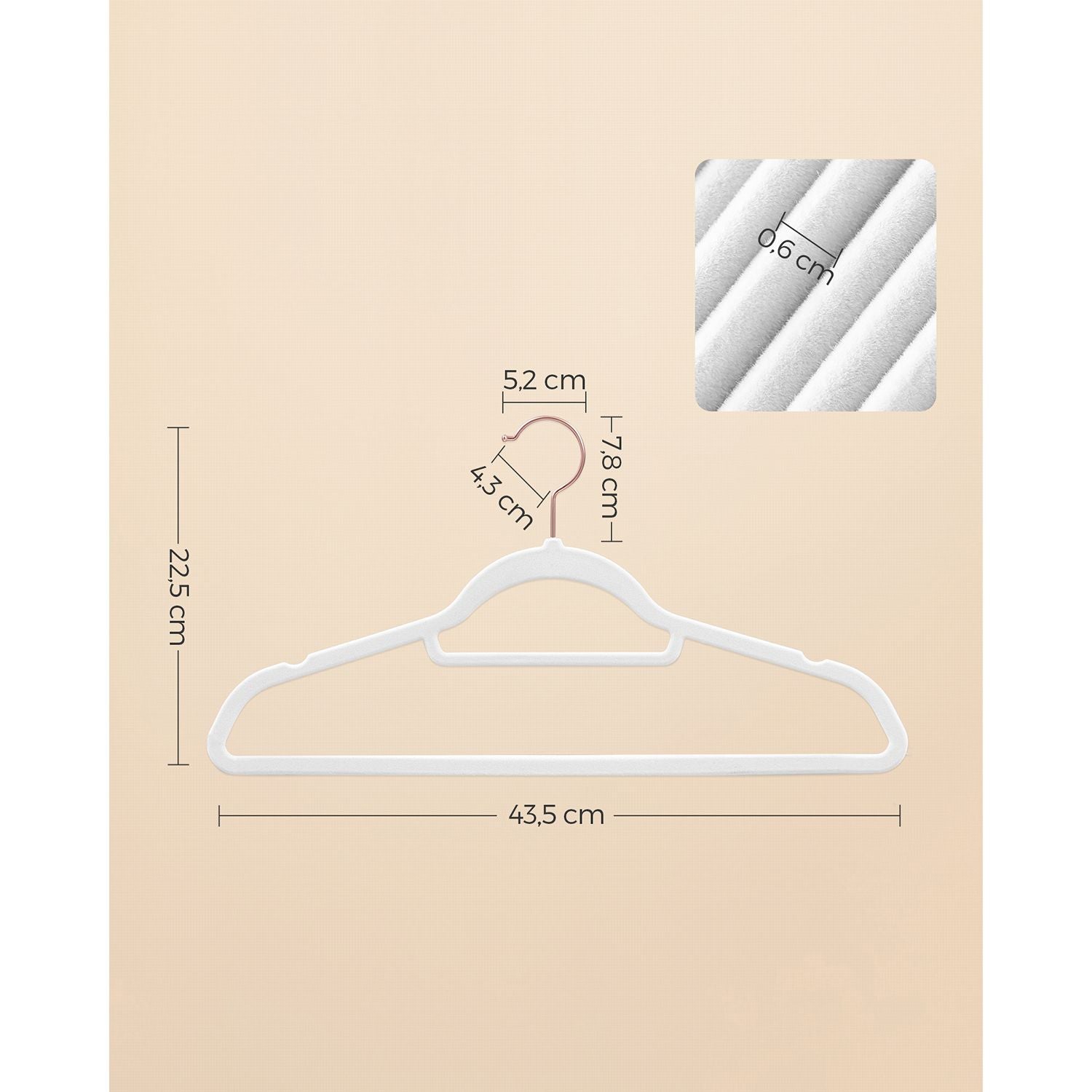 PerchasTerciopelo, Juego de 50, Percha Pantalones, 43,5 cm Largo, Antideslizantes, con Barra Corbata Blanco, Songmics, 7