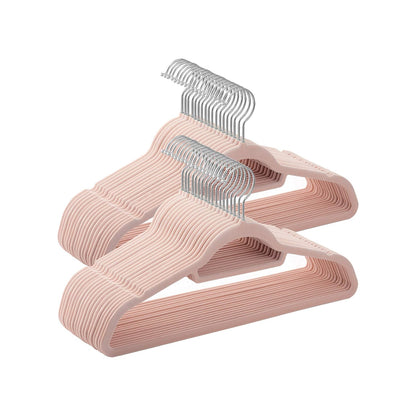 Percha, Juego de 50, Perchas Terciopelo, 43,5 cm, Percha para Pantalones, con Barra Corbata, Rosa Claro y Plata, Songmics, 1