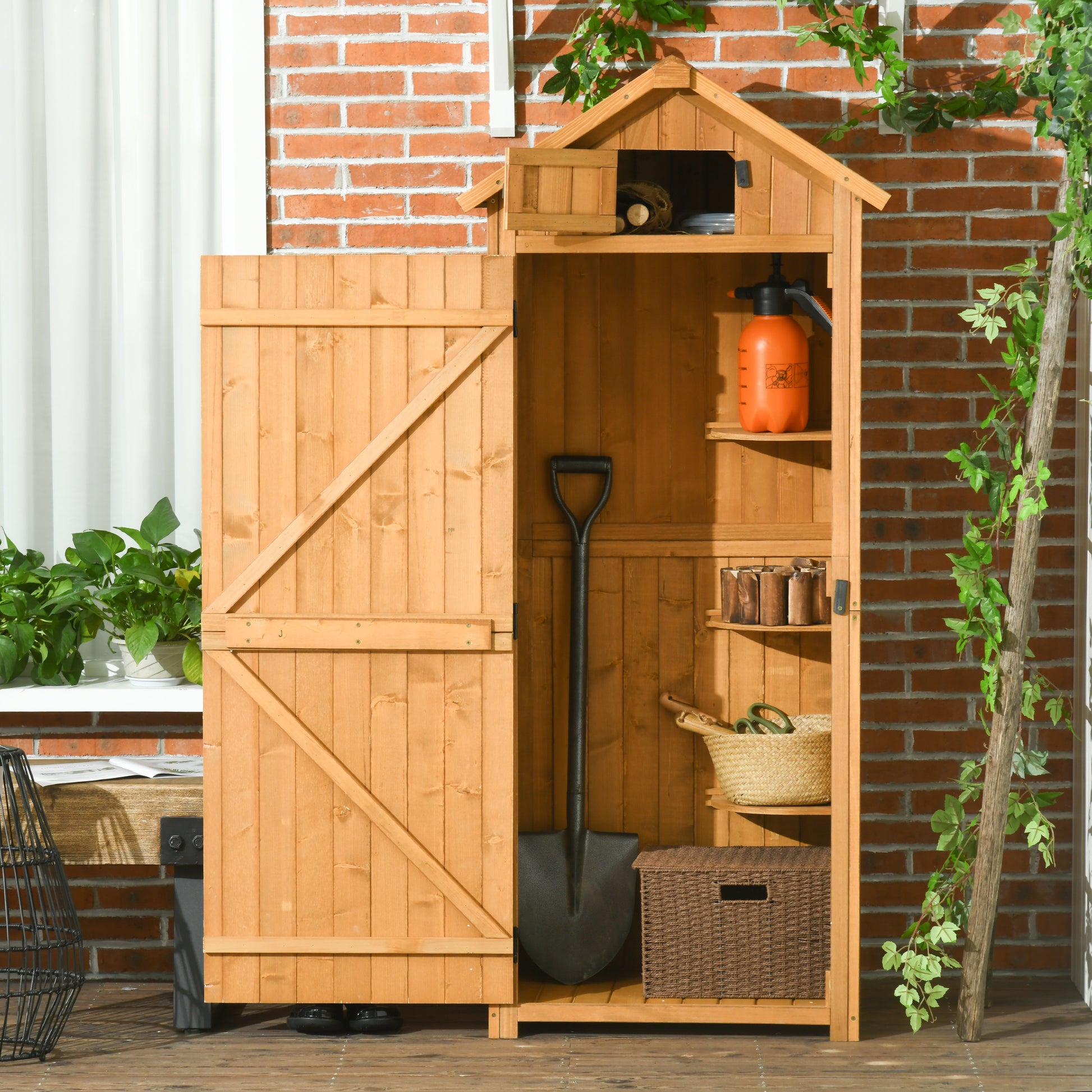 Cobertizo jardin, Cabaña de madera, Caleta garden, con 3 Estantes y 2 Puertas con Cerrojo para Patio Terraza Outsunny