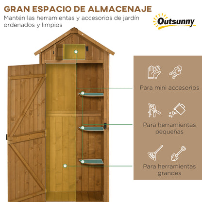 Cobertizo jardin, Cabaña de madera, Caleta garden, con 3 Estantes y 2 Puertas con Cerrojo para Patio Terraza Outsunny, 3