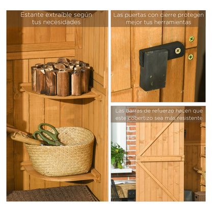 Cobertizo jardin, Cabaña de madera, Caleta garden, con 3 Estantes y 2 Puertas con Cerrojo para Patio Terraza Outsunny, 5
