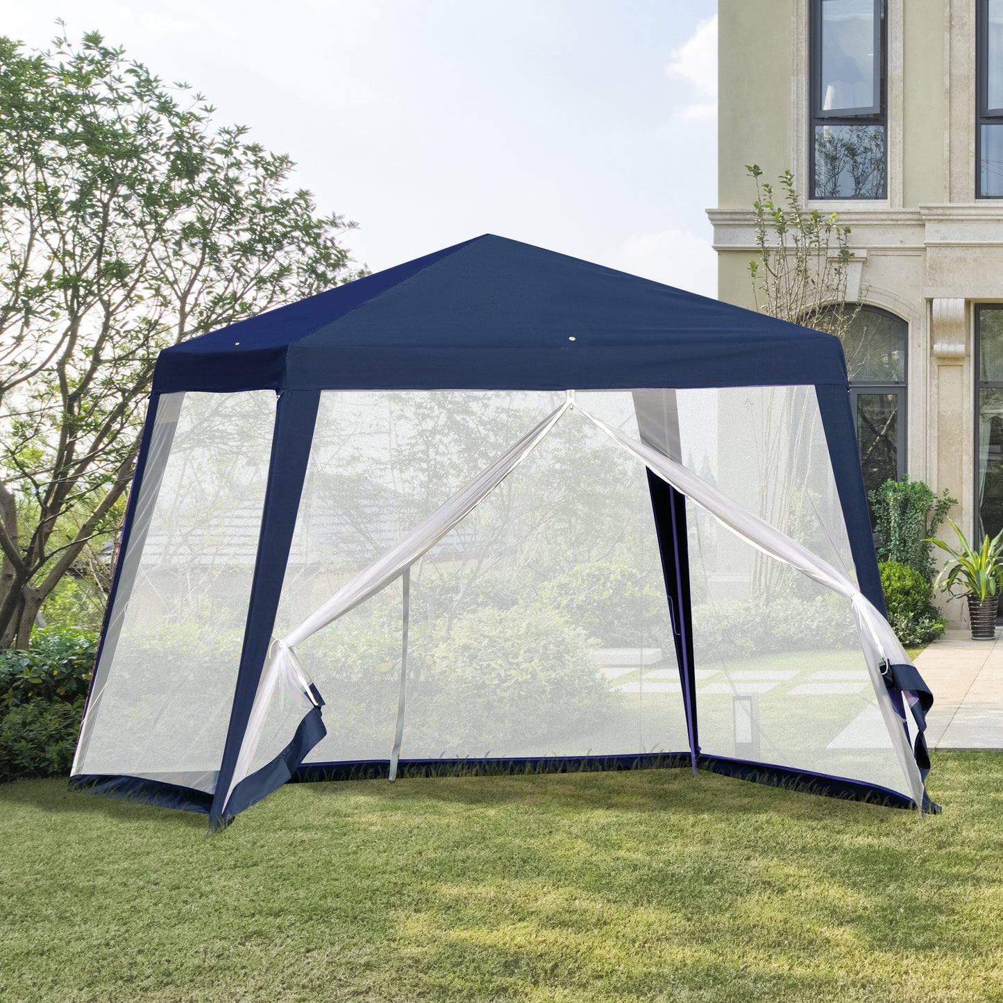 Carpa 3x3, Carpa Plegable, Carpa Jardin, Cenador Plegable, con 4 Partes Laterales Mosquitera Outsunny