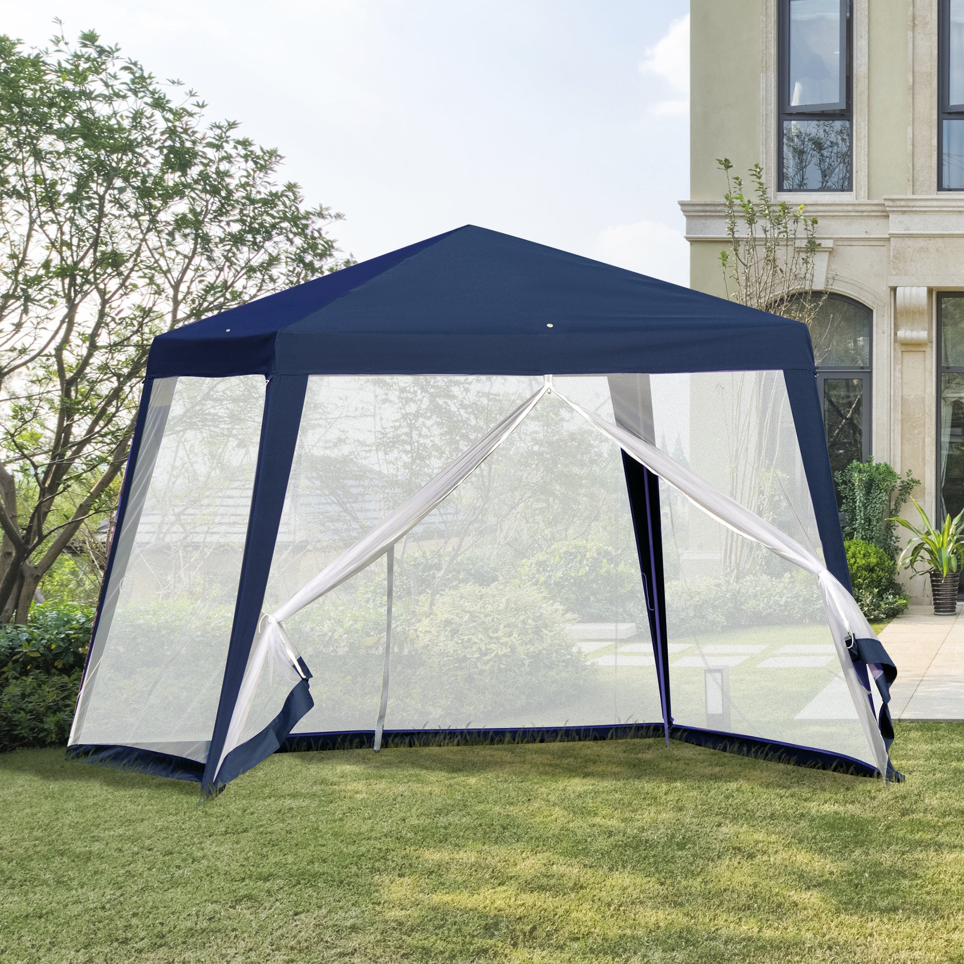 Carpa 3x3, Carpa Plegable, Carpa Jardin, Cenador Plegable, con 4 Partes Laterales Mosquitera Outsunny