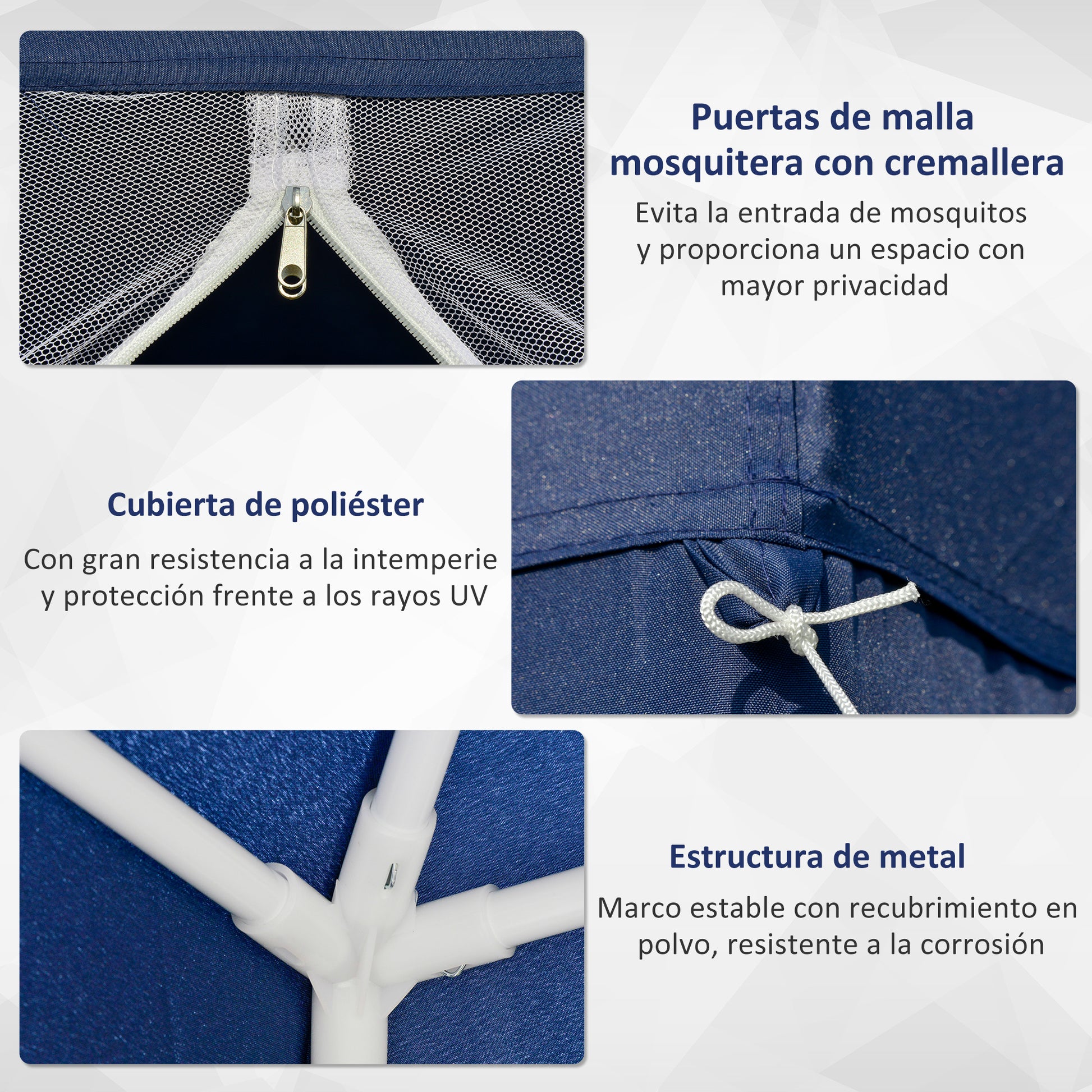 Carpa 3x3, Carpa Plegable, Carpa Jardin, Cenador Plegable, con 4 Partes Laterales Mosquitera Outsunny, 2