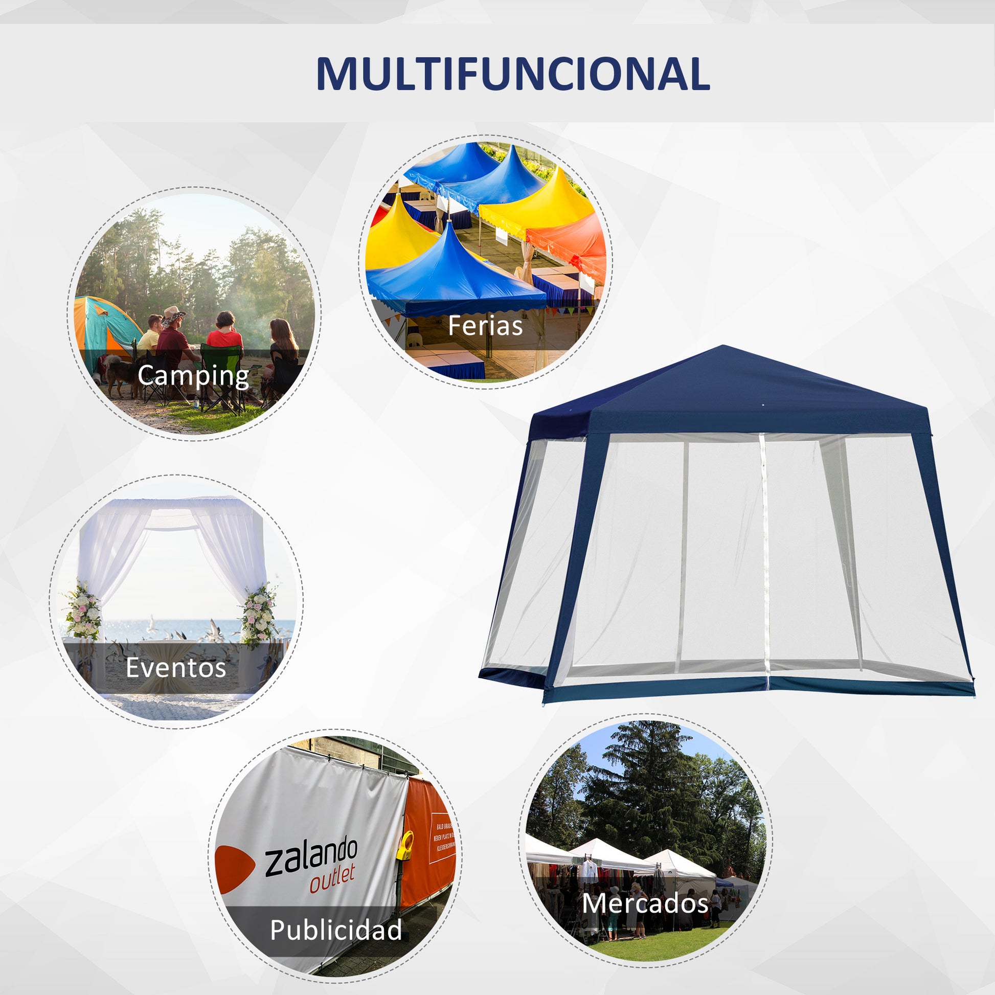 Carpa 3x3, Carpa Plegable, Carpa Jardin, Cenador Plegable, con 4 Partes Laterales Mosquitera Outsunny, 7