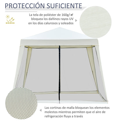 Carpa plegable 3x3, Carpa Jardin, Cenador Plegable, con 4 Partes Laterales Mosquitera con Cremallera Protección UV, Outsunny, 2