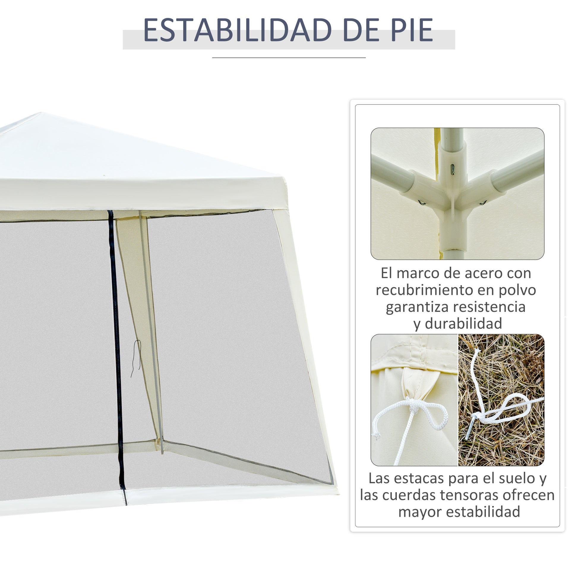 Carpa plegable 3x3, Carpa Jardin, Cenador Plegable, con 4 Partes Laterales Mosquitera con Cremallera Protección UV, Outsunny, 3