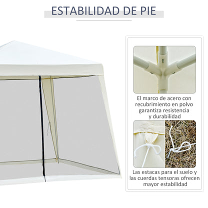 Carpa plegable 3x3, Carpa Jardin, Cenador Plegable, con 4 Partes Laterales Mosquitera con Cremallera Protección UV, Outsunny, 3