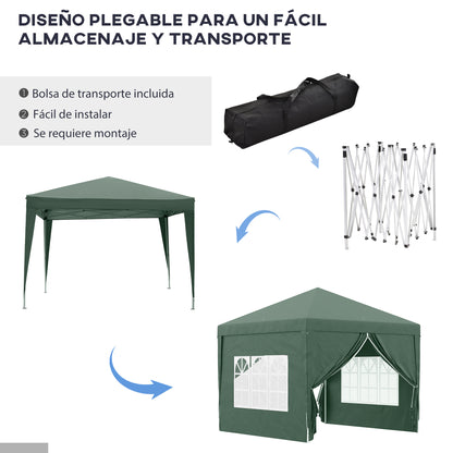 Carpa plegable 3x3, Cenador Jardín, Carpa Jardin, con 4 Paredes Desmontables Impermeable Protección UV, Verde, Outsunny, 3