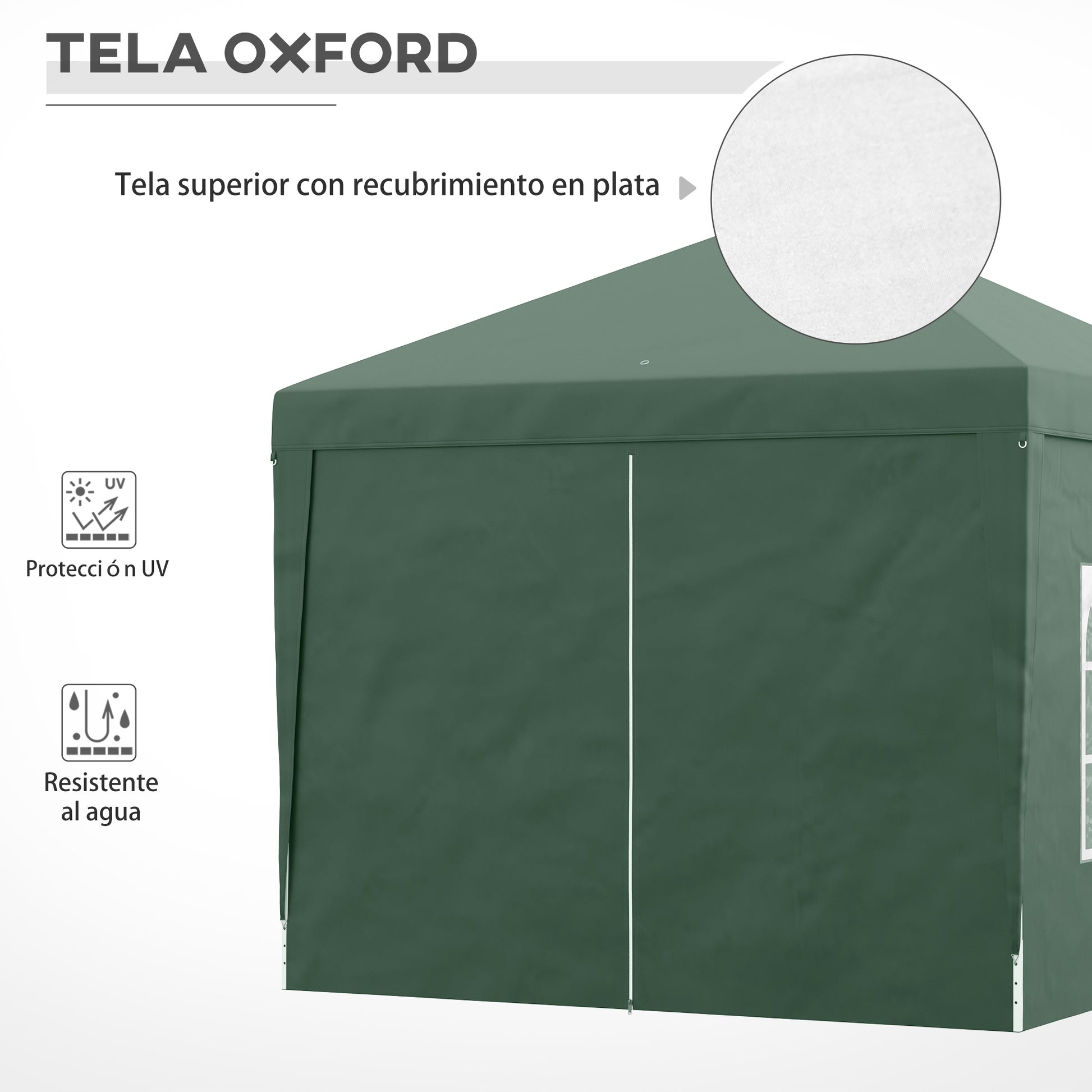 Carpa plegable 3x3, Cenador Jardín, Carpa Jardin, con 4 Paredes Desmontables Impermeable Protección UV, Verde, Outsunny, 5