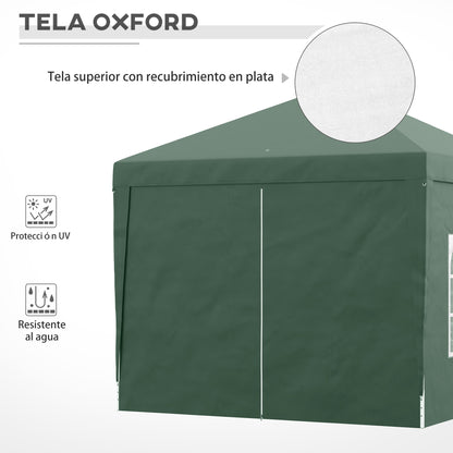 Carpa plegable 3x3, Cenador Jardín, Carpa Jardin, con 4 Paredes Desmontables Impermeable Protección UV, Verde, Outsunny, 5