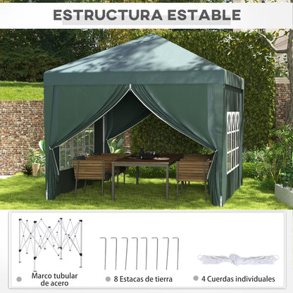 Carpa plegable 3x3, Cenador Jardín, Carpa Jardin, con 4 Paredes Desmontables Impermeable Protección UV, Verde, Outsunny, 1