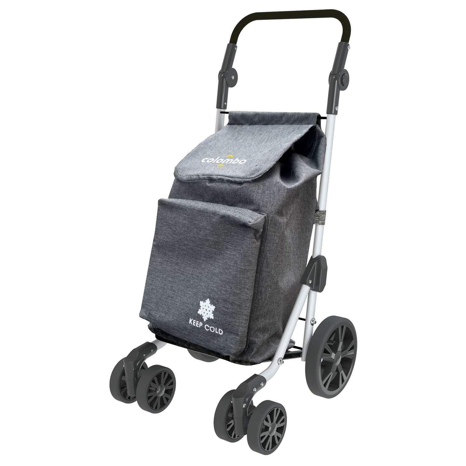 Carrito de compras, carrito de la compra, de aluminio, sistema de 6 ruedas, gran capacidad, 60 litros, gris, Colombo