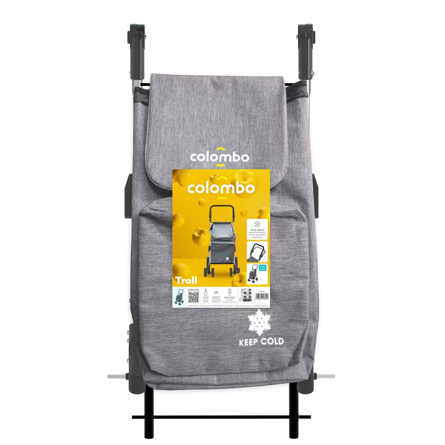 Carrito de compras, carrito de la compra, de aluminio, sistema de 6 ruedas, gran capacidad, 60 litros, gris