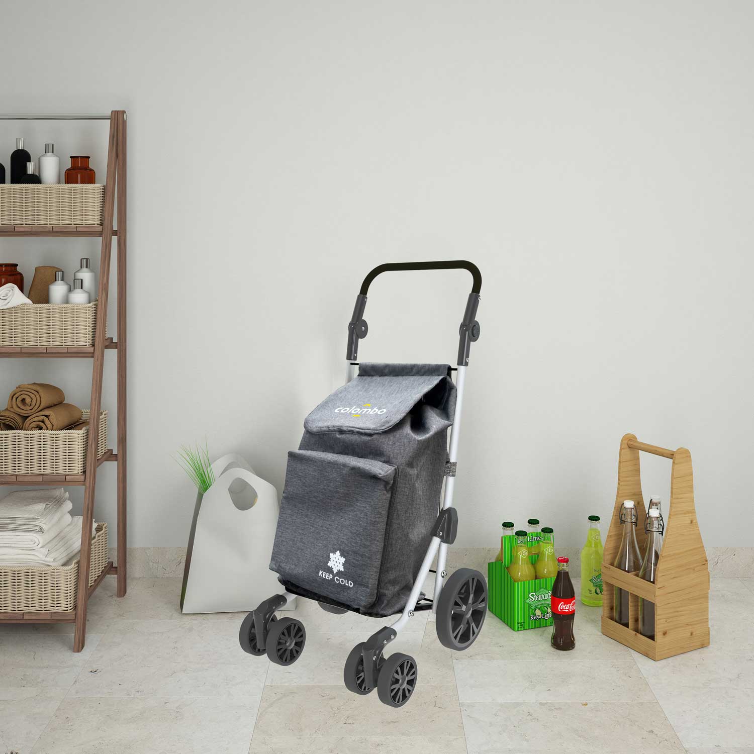 Carrito de compras, carrito de la compra, de aluminio, sistema de 6 ruedas, gran capacidad, 60 litros, gris, Colombo TROLL