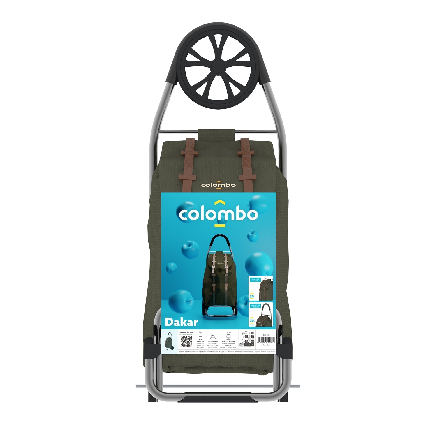Carrito de compras, carrito de la compra, con ruedas XL, bolsa de poliéster impermeable, 50 litros, verde, Colombo