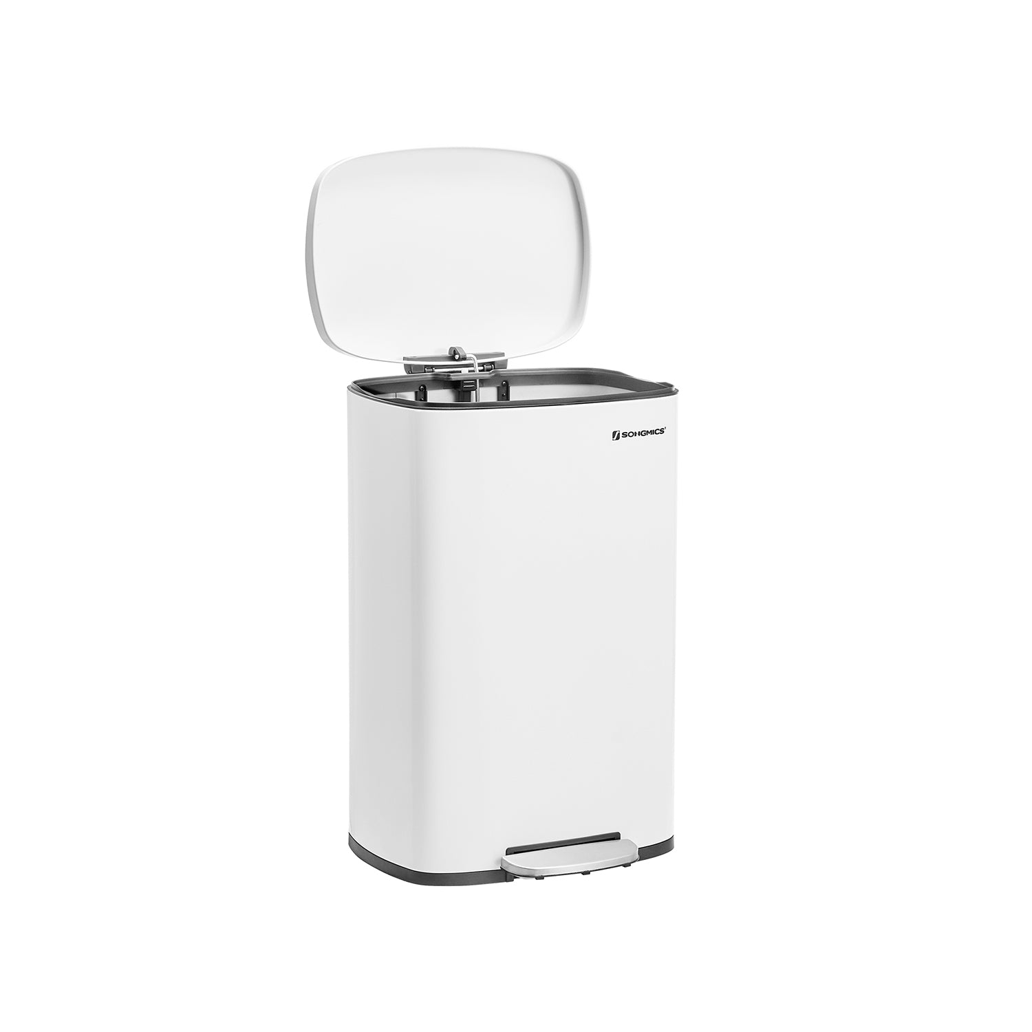 Cubo de Basura, 50 L, Cierre Suave, Cubo basura cocina, Pedal de Paso, Acero, Cubeta Interior, Blanco, SONGMICS, 9