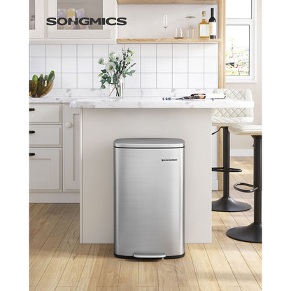 Cubo de Basura, 50 L, Cubo basura cocina, Cierre Suave, Pedal de Paso, Acero, Cubeta Interior, Plata, SONGMICS, 6