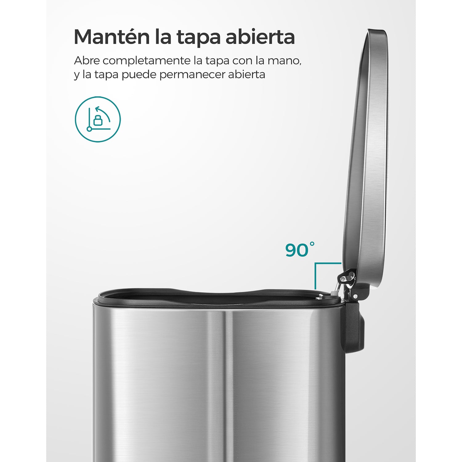 Cubo de Basura, 50 L, Cubo basura cocina, Cierre Suave, Pedal de Paso, Acero, Cubeta Interior, Plata, SONGMICS, 4
