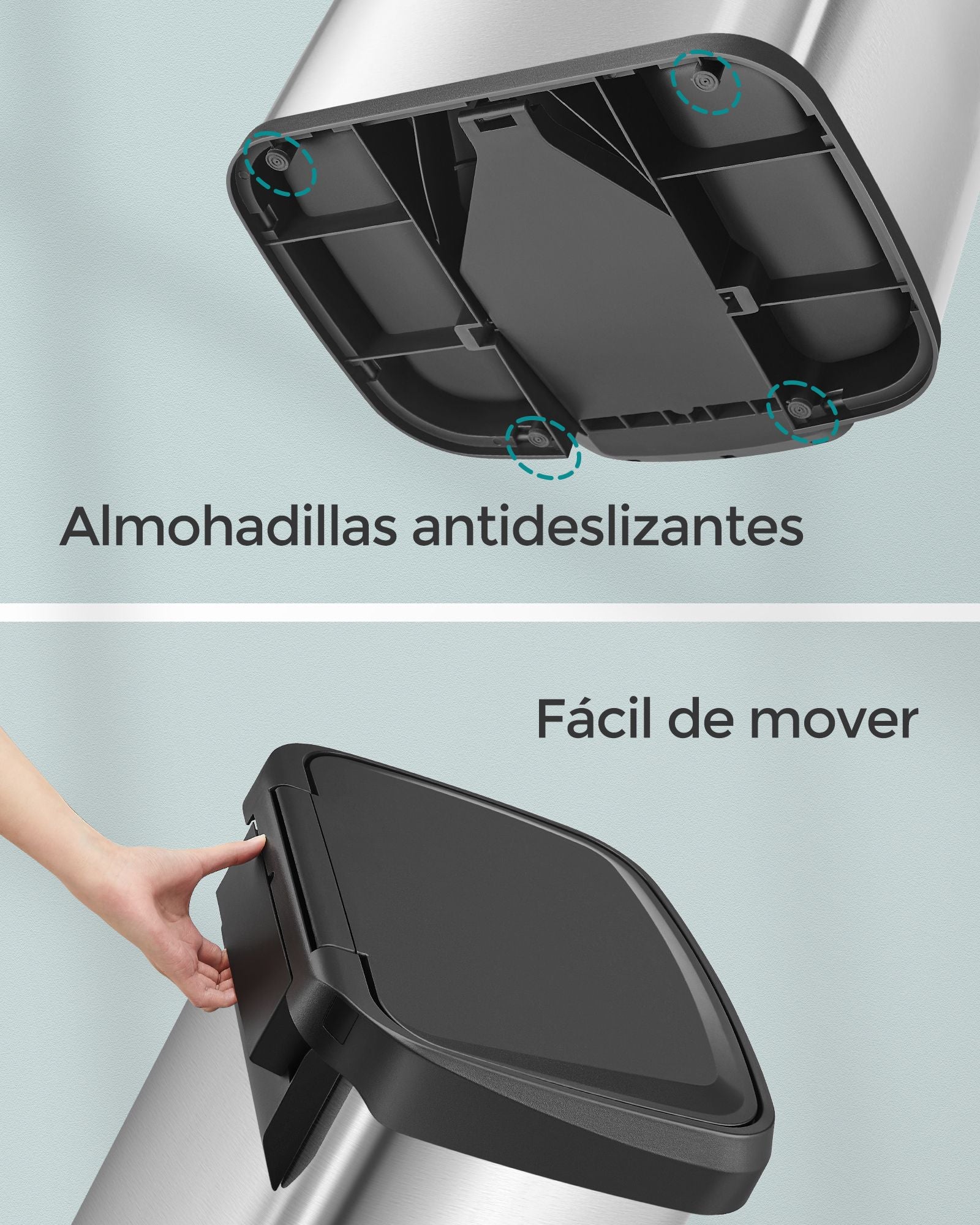 Cubo de Basura, 50 L, Cubo basura cocina, Tapas de Cierre Suave, Plata y Negro, SONGMICS, 8
