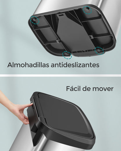 Cubo de Basura, 50 L, Cubo basura cocina, Tapas de Cierre Suave, Plata y Negro, SONGMICS, 8