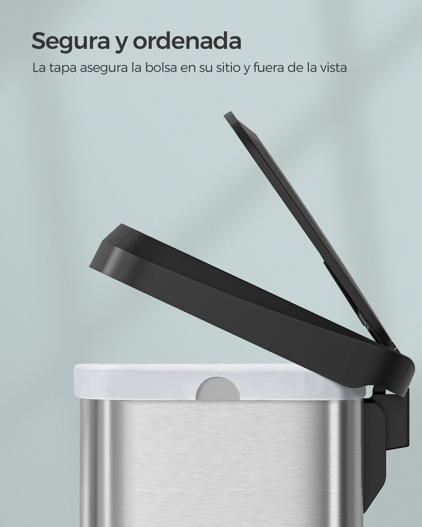 Cubo de Basura, 50 L, Cubo basura cocina, Tapas de Cierre Suave, Plata y Negro, SONGMICS, 3