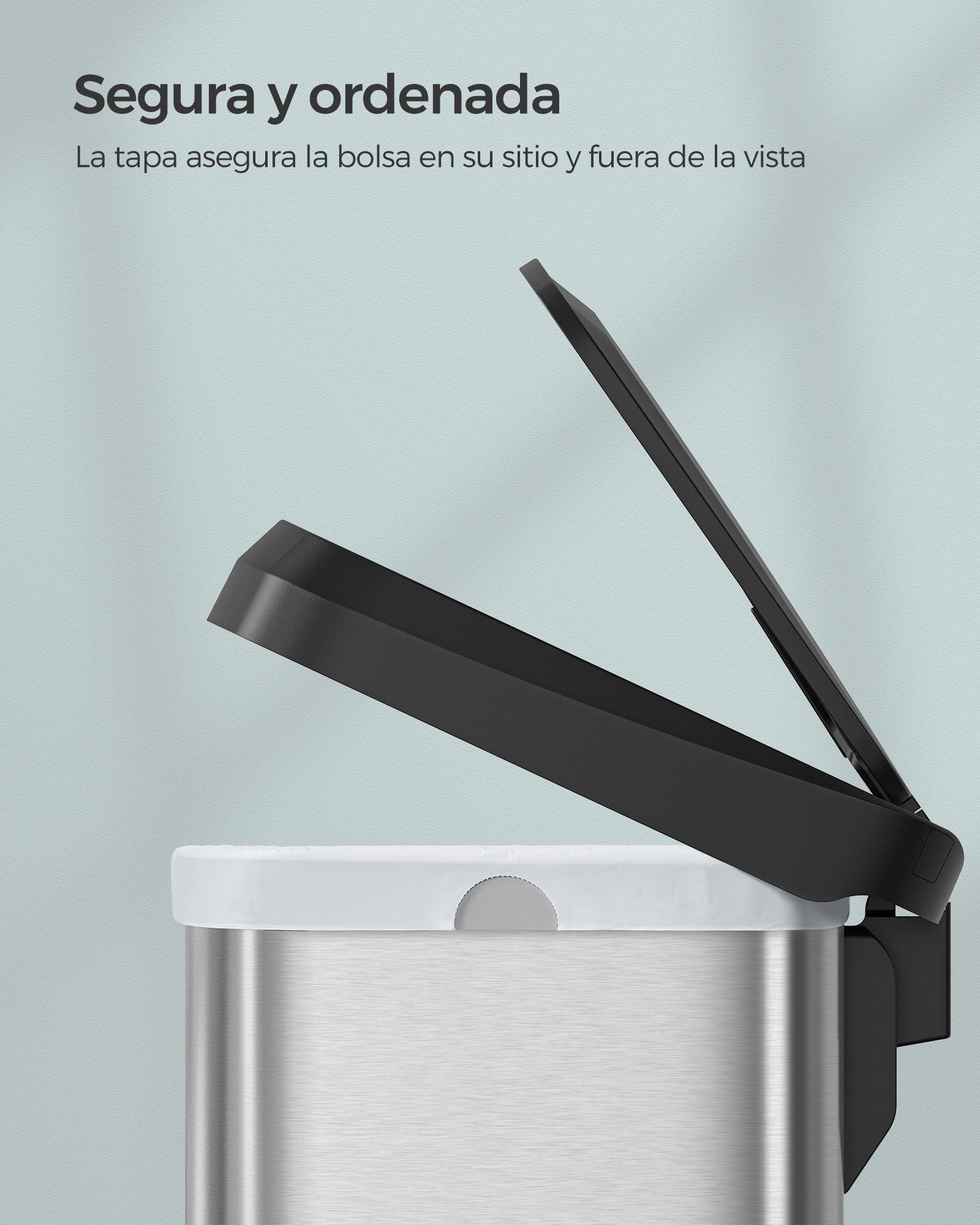 Cubo de Basura, 50 L, Cubo basura cocina, Tapas de Cierre Suave, Plata y Negro, SONGMICS, 3
